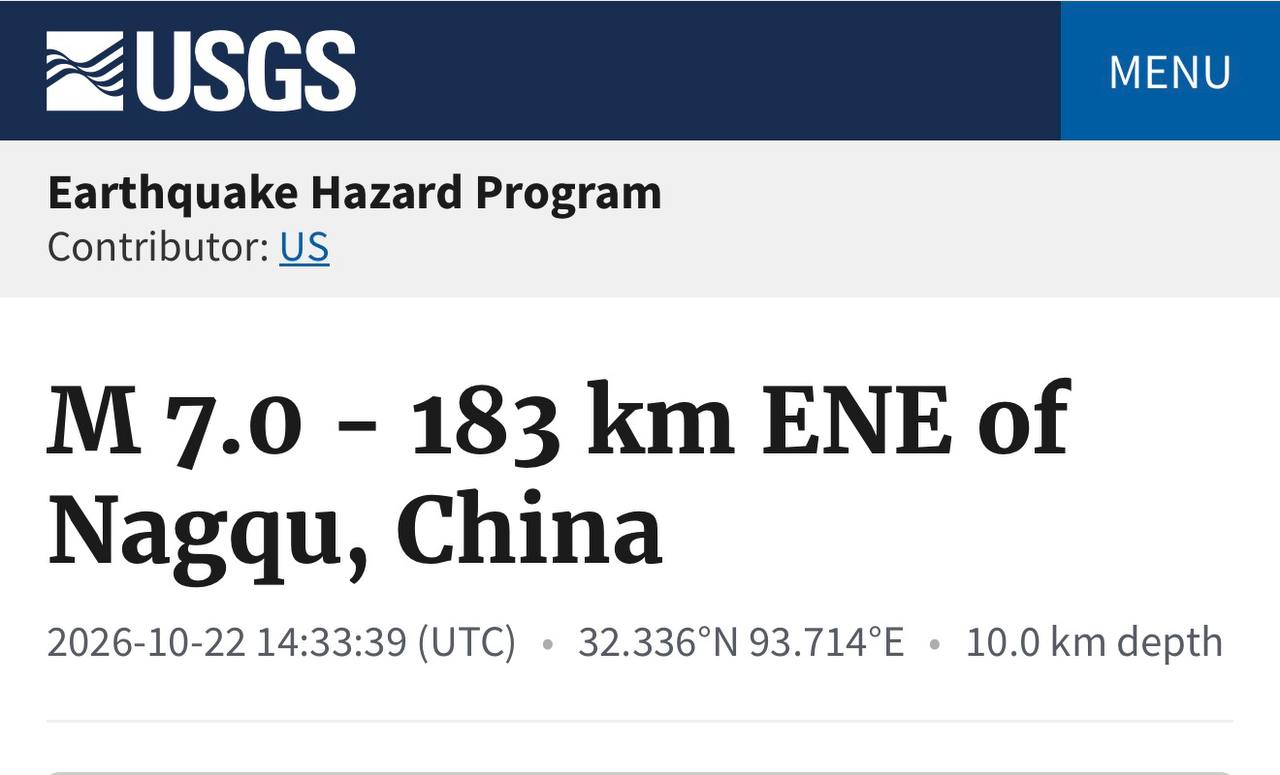BREAKING: Magnitude 7.0 earthquake strikes Tibet, China — USGS