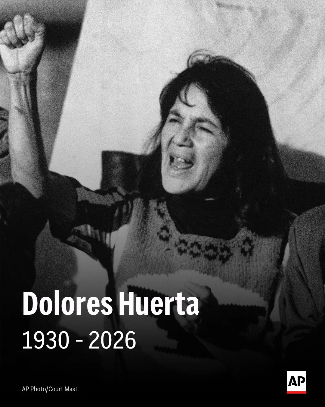 BREAKING: Labor leader, feminist and civil rights icon Dolores Huerta has died at 96.
